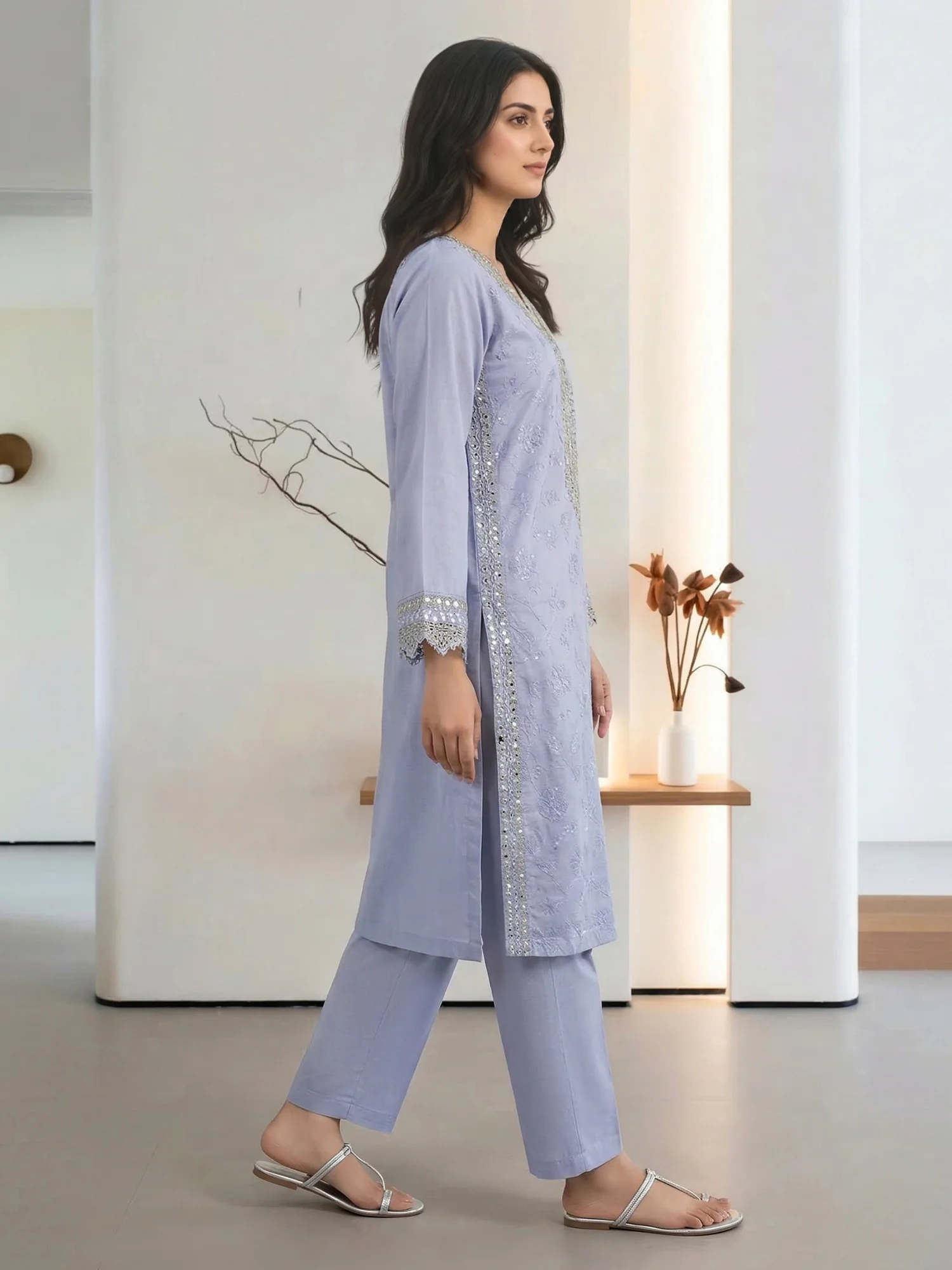 2 Piece Cotton Net Suit- Embroidered (Pret)