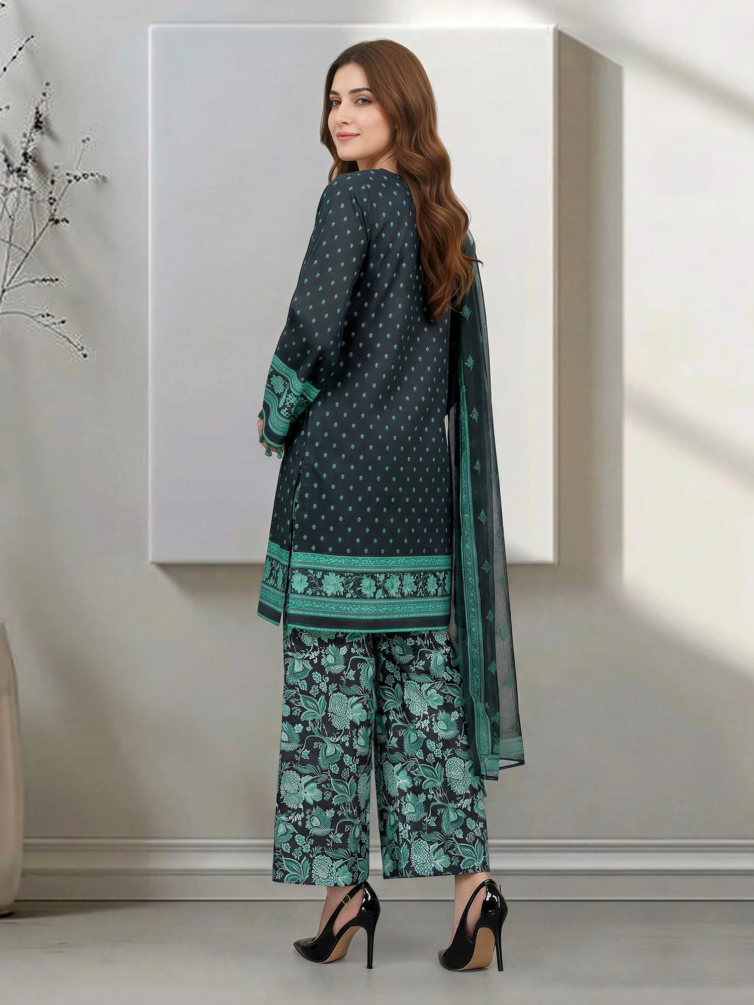 3 Piece Lawn Suit green