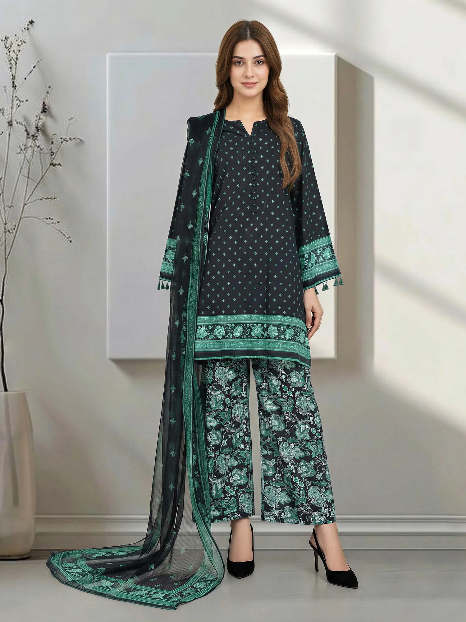3 Piece Lawn Suit green